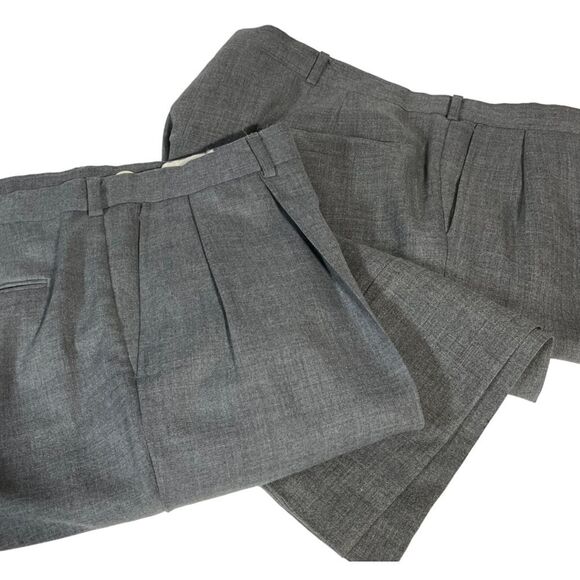 Pair of‎ Lands End Mens Vintage Gray Wool Dress Pants 42 42L Pleated Made In USA - Picture 15 of 16